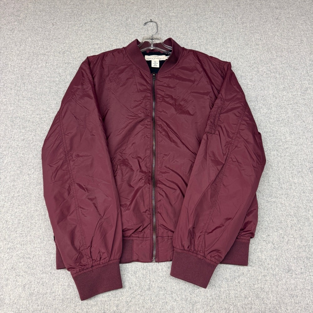 H&M L.O.G.G. Bomber Jacket Size Large Burgundy Maroon Zip Utility Flight Coat